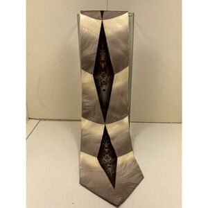 Gasparo‎ Mens Silk Tie Brown Champagne Geometric Filigree Crest Handmade Korea